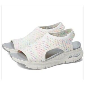 Skechers Women’s Arch Fit Catchy Wave White Multi Color Sling Sandals Size 11